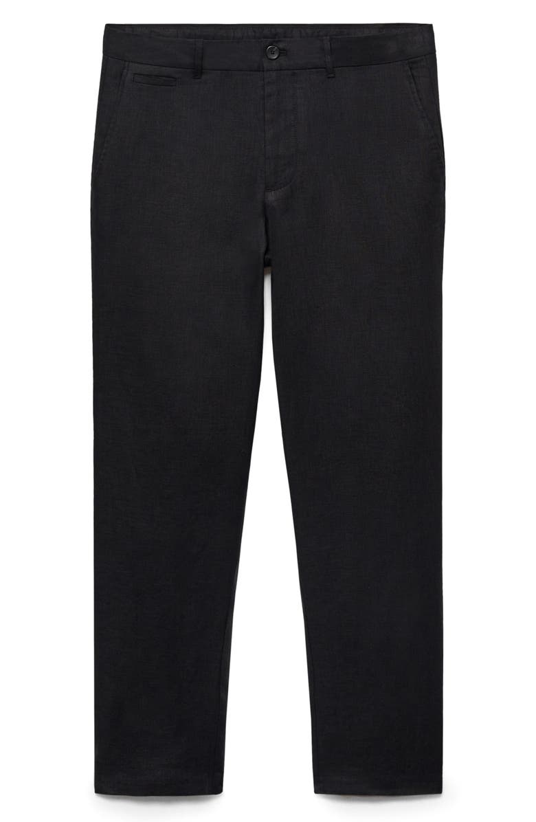 MANGO Slim Fit Linen Pants, Alternate, color, Black