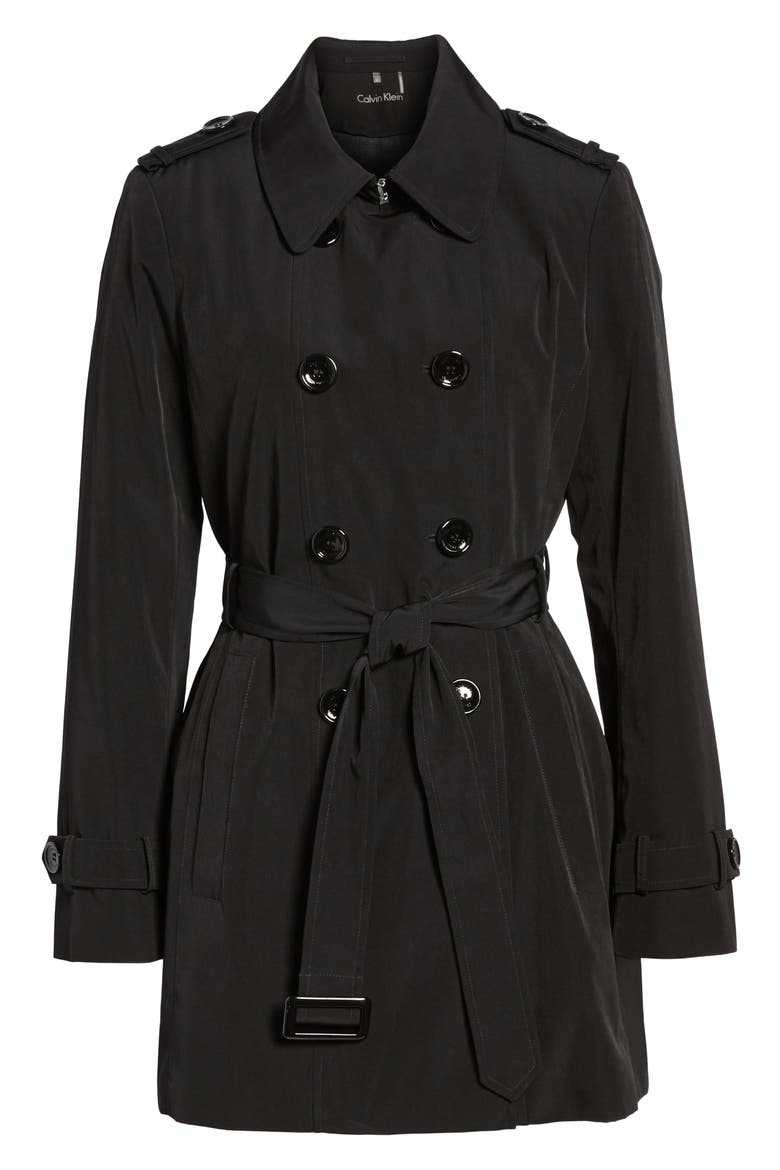 Double Breasted Trench Coat, Main, color, BLACK