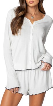EDIKTED Chelsey Pointelle Button-Up Top