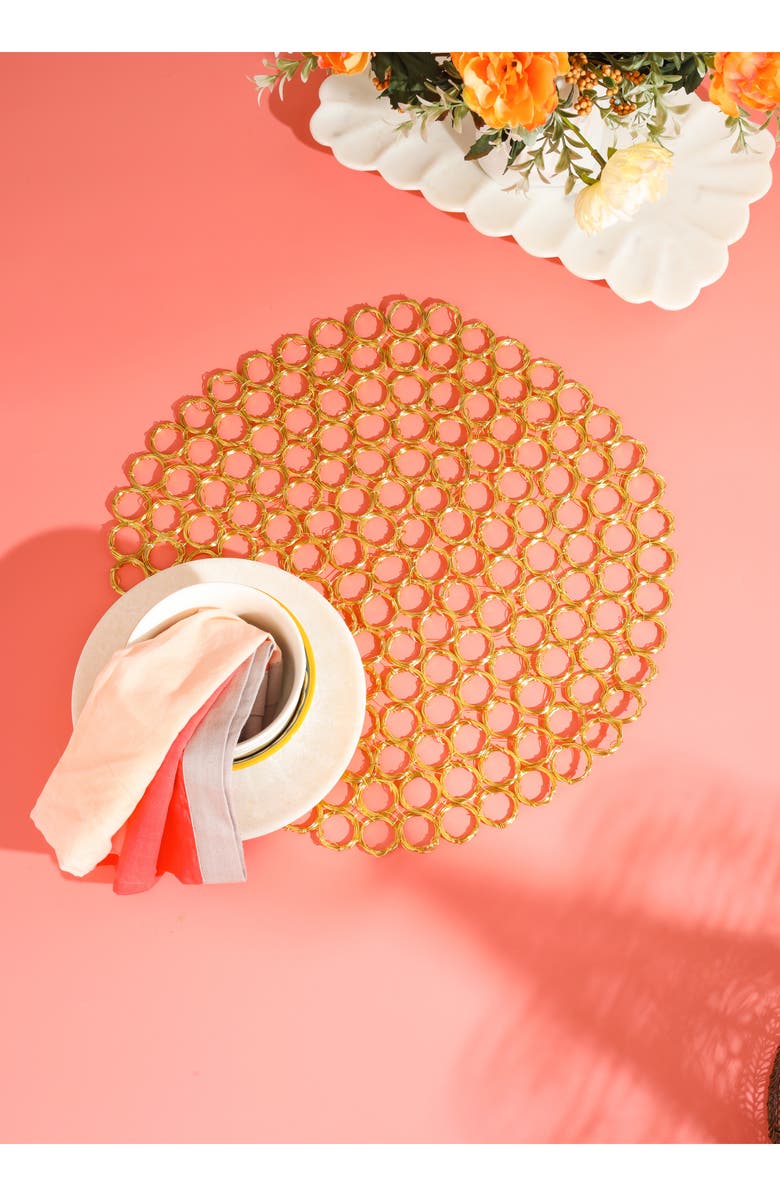 Tiramisu Honeycomb Gleam Metal Placemat, Alternate, color, Gold