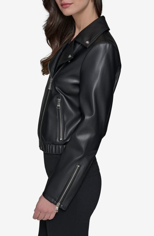 KARL LAGERFELD KARL LAGERFELD PARIS WATER RESISTANT FAUX LEATHER MOTO JACKET