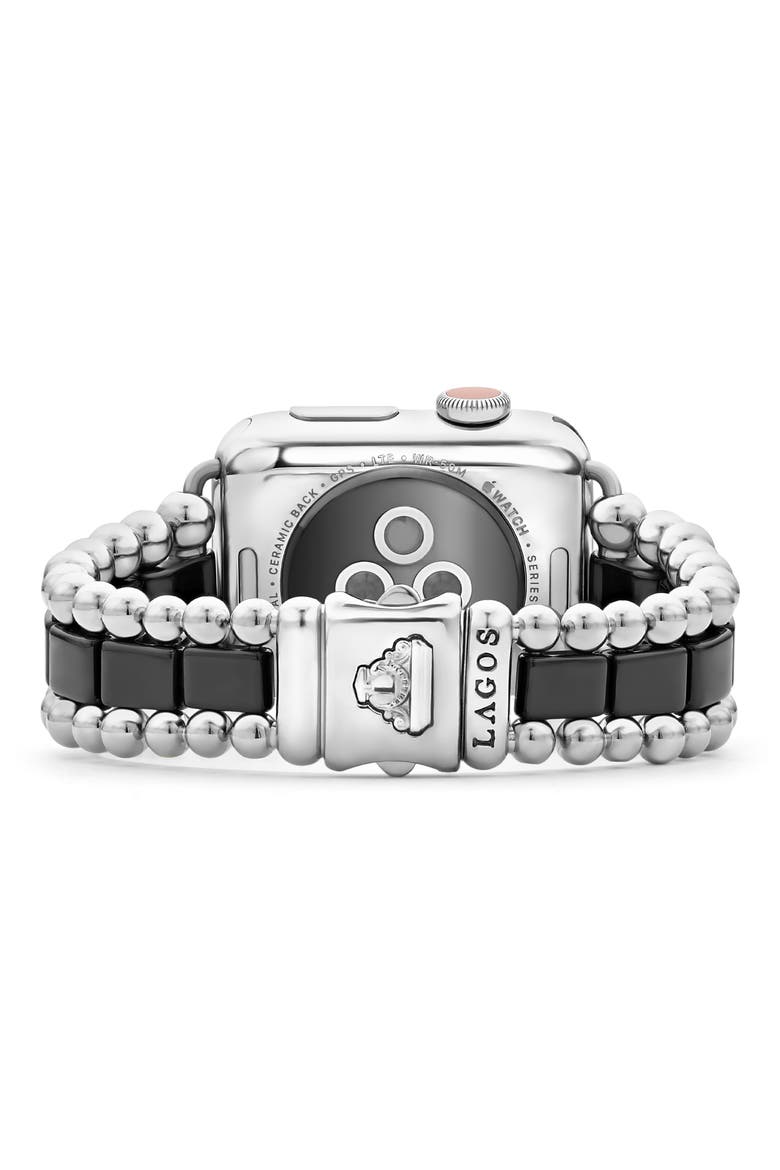 Smart Caviar Black Ceramic & Stainless Steel Apple Watch® Watchband, Alternate, color, SILVER/ BLACK CERAMIC