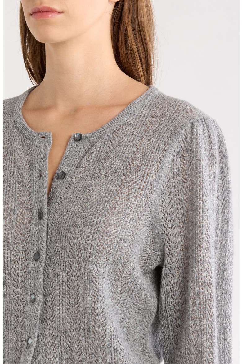 Eudora Pointelle Knit Cashmere Cardigan, Alternate, color, LIGHT HEATHER GREY