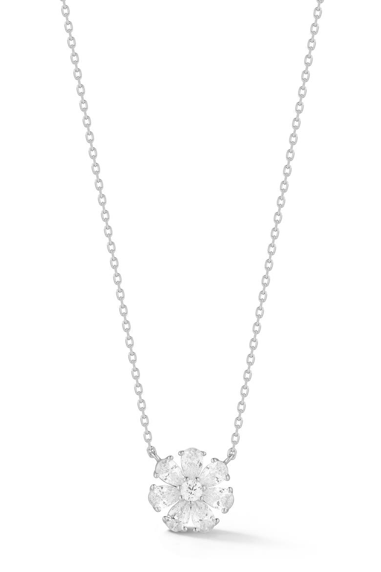 Flower Cubic Zirconia Pendant Necklace, Main, color, SILVER