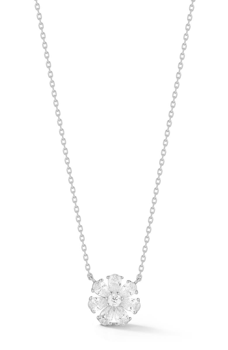 GLAZE JEWELRY Flower Cubic Zirconia Pendant Necklace, Main, color, Silver