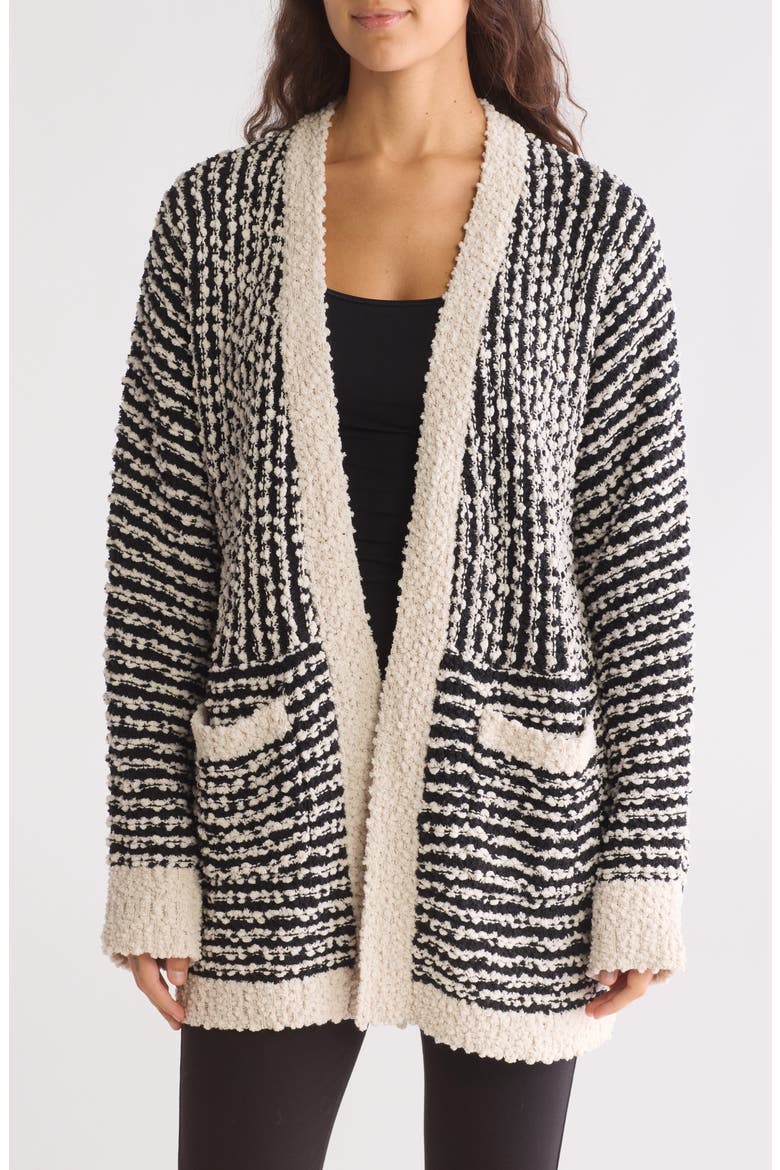Geometric Popcorn Boucle Cardigan, Main, color, CREAM/BLACK