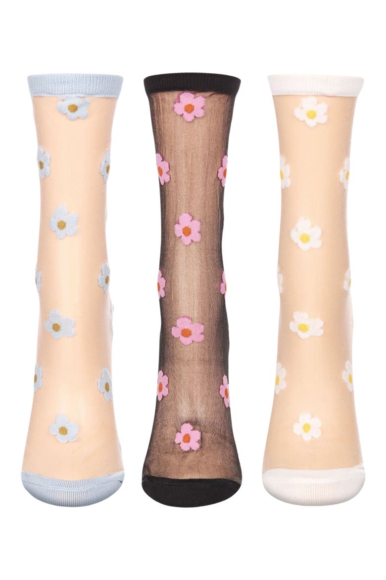 Daisy Assorted 3-Pack Sheer Crew Socks, Alternate, color, BLACK-WHITE-GRAY