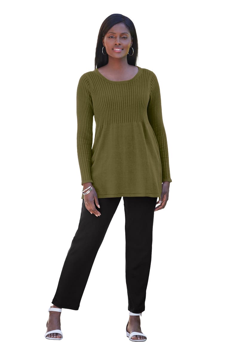 Ribbed Baby Doll Tunic Sweater, Main, color, DARK OLIVE GREEN