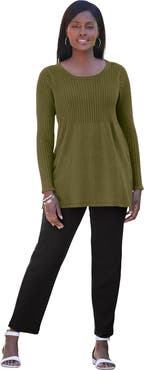 Jessica London Ribbed Baby Doll Tunic Sweater
