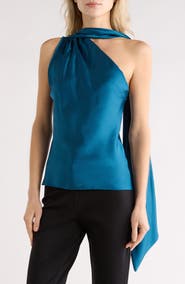 Renee C Scarf Detail One-Shoulder Satin Top