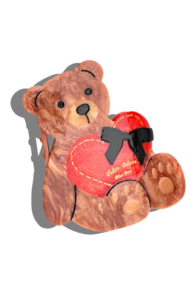 Hand Painted Teddy Claw Clip, Main, color, BROWN