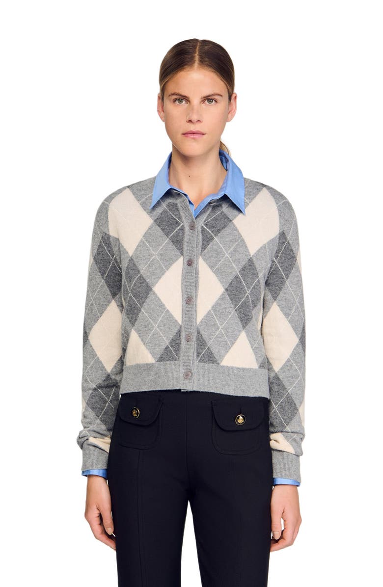 SANDRO Argyle pattern cardigan, Main, color, Grey