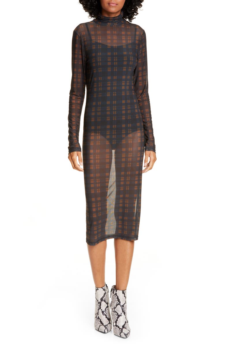 STAUD Priscilla Plaid Long Sleeve Midi Dress, Alternate, color, 