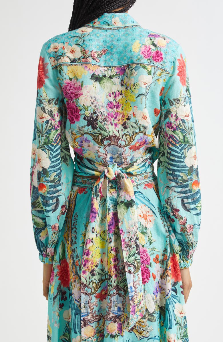 Camilla Crystal Embellished Crop Linen Wrap Shirt, Alternate, color, Gardens Of Queluz
