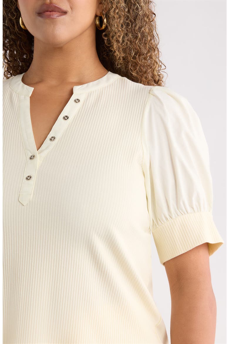 V-Neck Mixed Media Henley, Alternate, color, CREAM