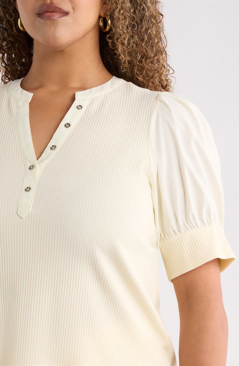 SUGARLIPS V-Neck Mixed Media Henley, Alternate, color, Cream