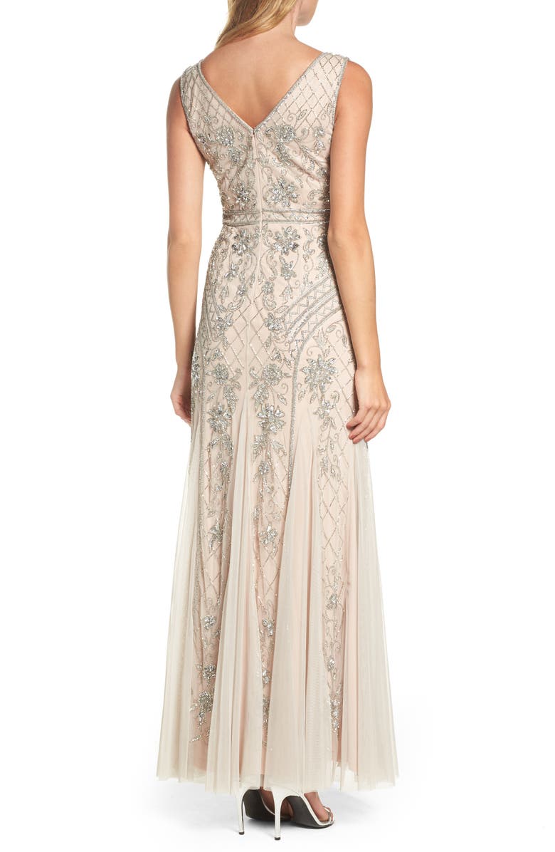 Adrianna Papell Beaded Double V-Neck Gown, Alternate, color, 