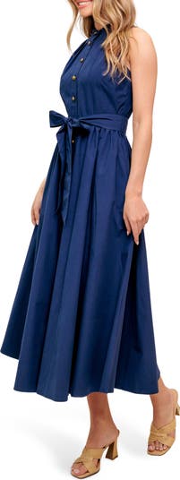Sleeveless Cotton Fit & Flare Shirtdress