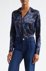 L'AGENCE Tyler Print Silk Button-Up Shirt
