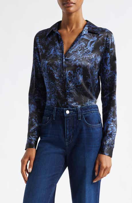 L'AGENCE Tyler Print Silk Button-Up Shirt