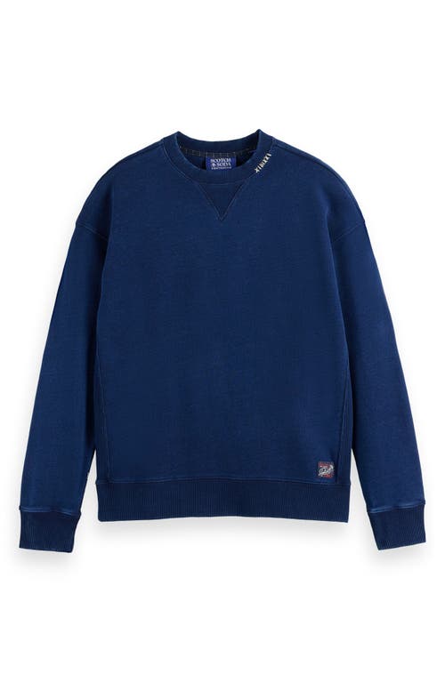 Scotch & Soda Indigo Cotton Crewneck Sweatshirt In Blue