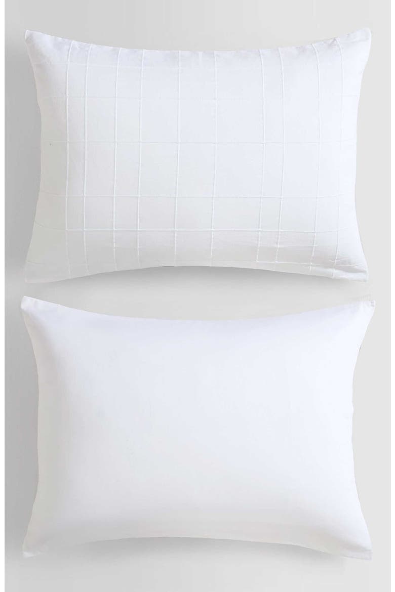 Puckered Grid Duvet Cover & Shams Set, Alternate, color, WHITE