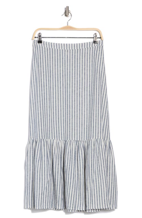 CASLON CASLON® STRIPE TIERED LINEN BLEND MIDI SKIRT 