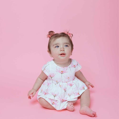 Norani Kids Organic Layered Dress With Matching Bloomers In Pink Petals