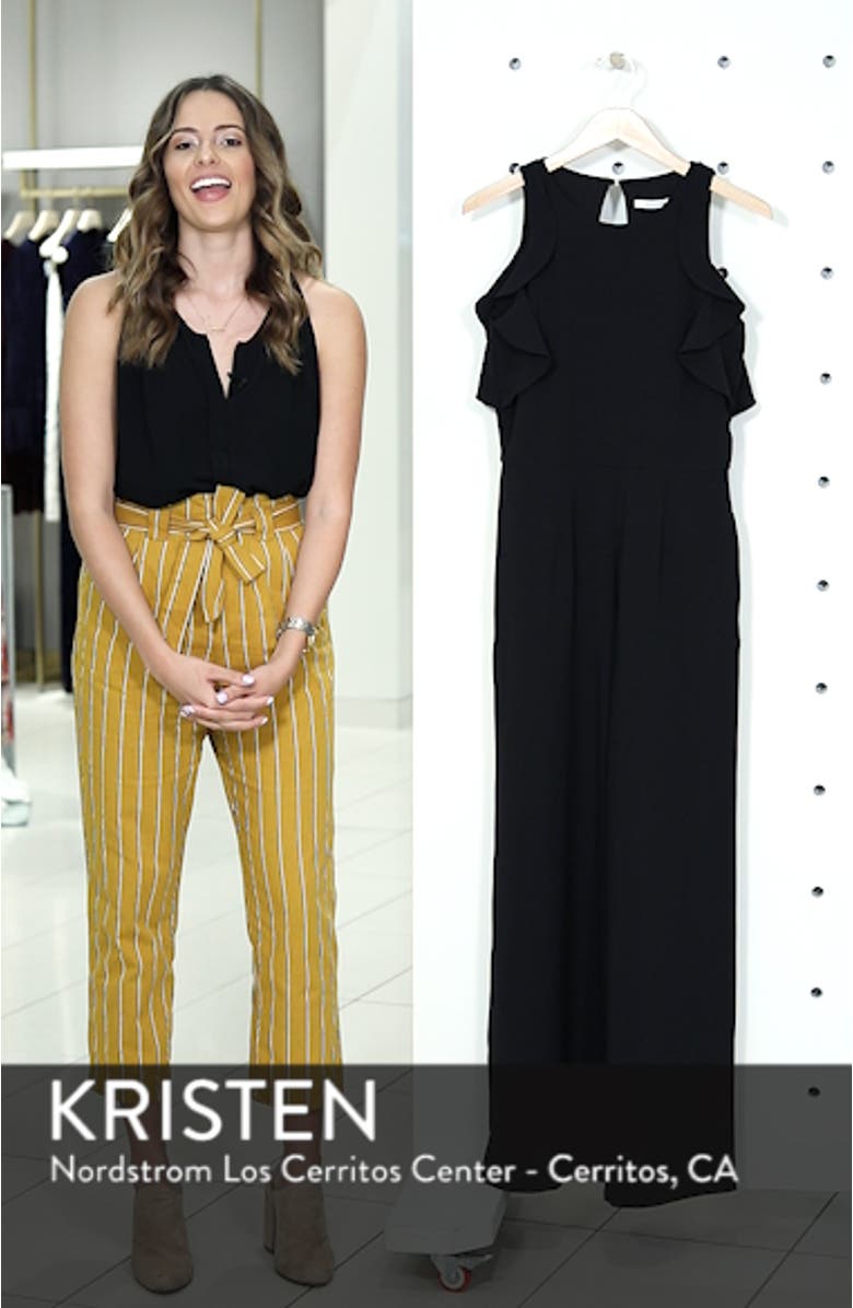 Crepe Ruffle Trim Wide Leg Jumpsuit, sales video thumbnail
