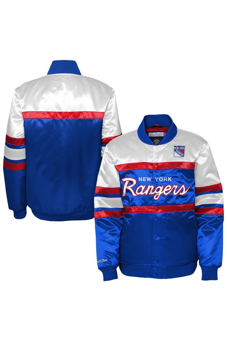 Youth Mitchell & Ness Blue New York Rangers Satin Raglan Full-Snap Jacket, Main, color, Blue