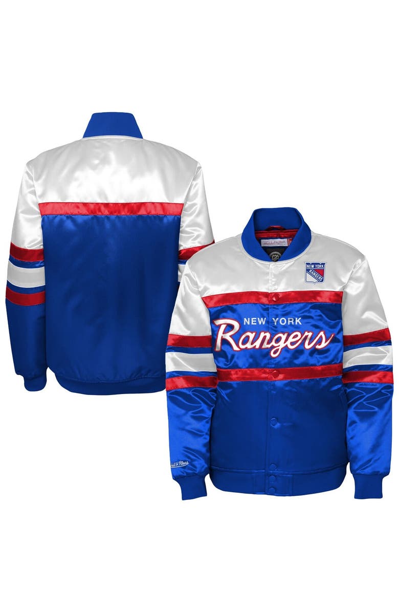 Mitchell & Ness Youth Mitchell & Ness Blue New York Rangers Satin Raglan Full-Snap Jacket, Main, color, Blue
