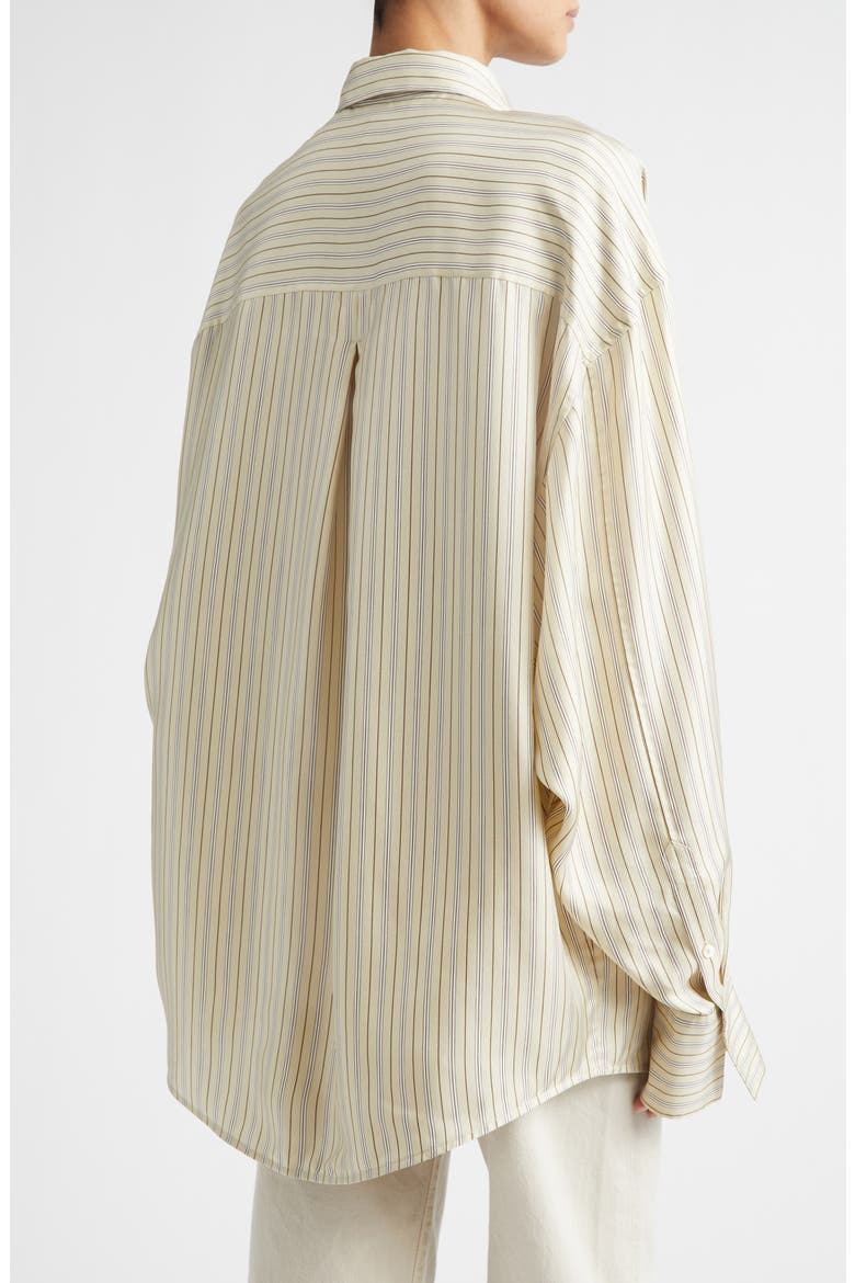 Oversize Stripe Silk Button-Up Shirt, Alternate, color, BEIGE/ BROWN