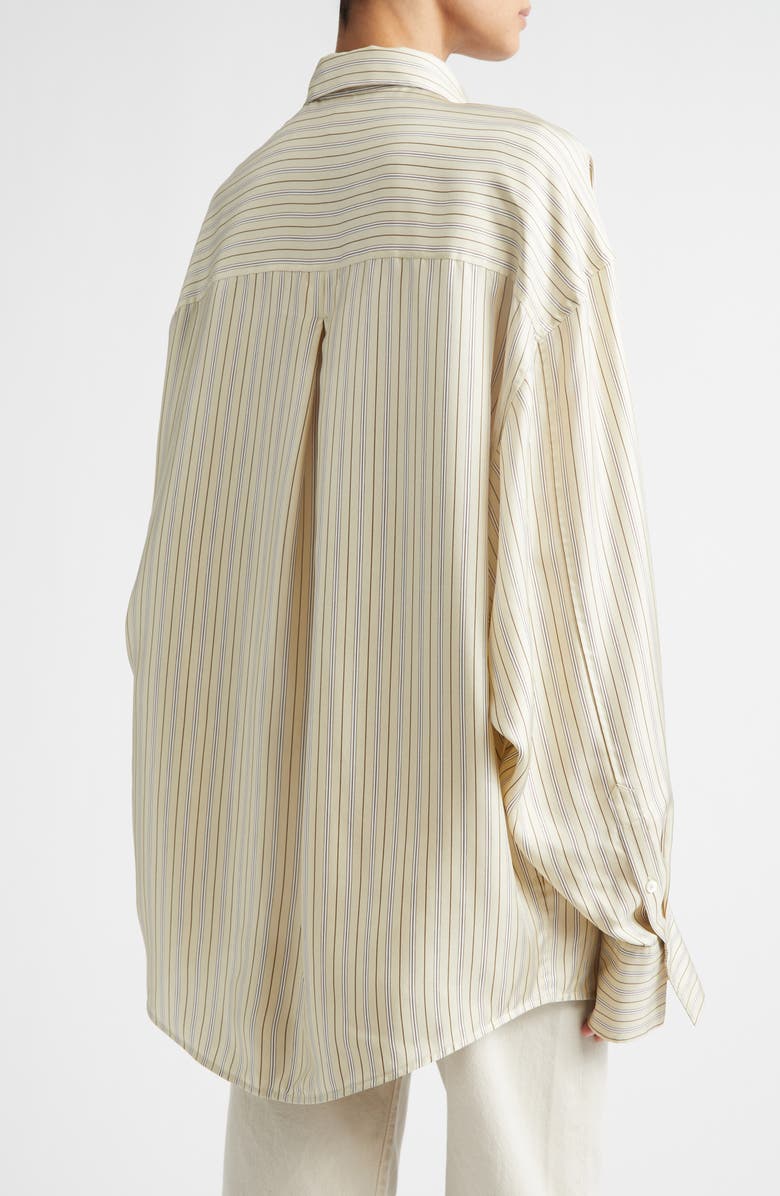 TOTEME Oversize Stripe Silk Button-Up Shirt, Alternate, color, Beige/ Brown