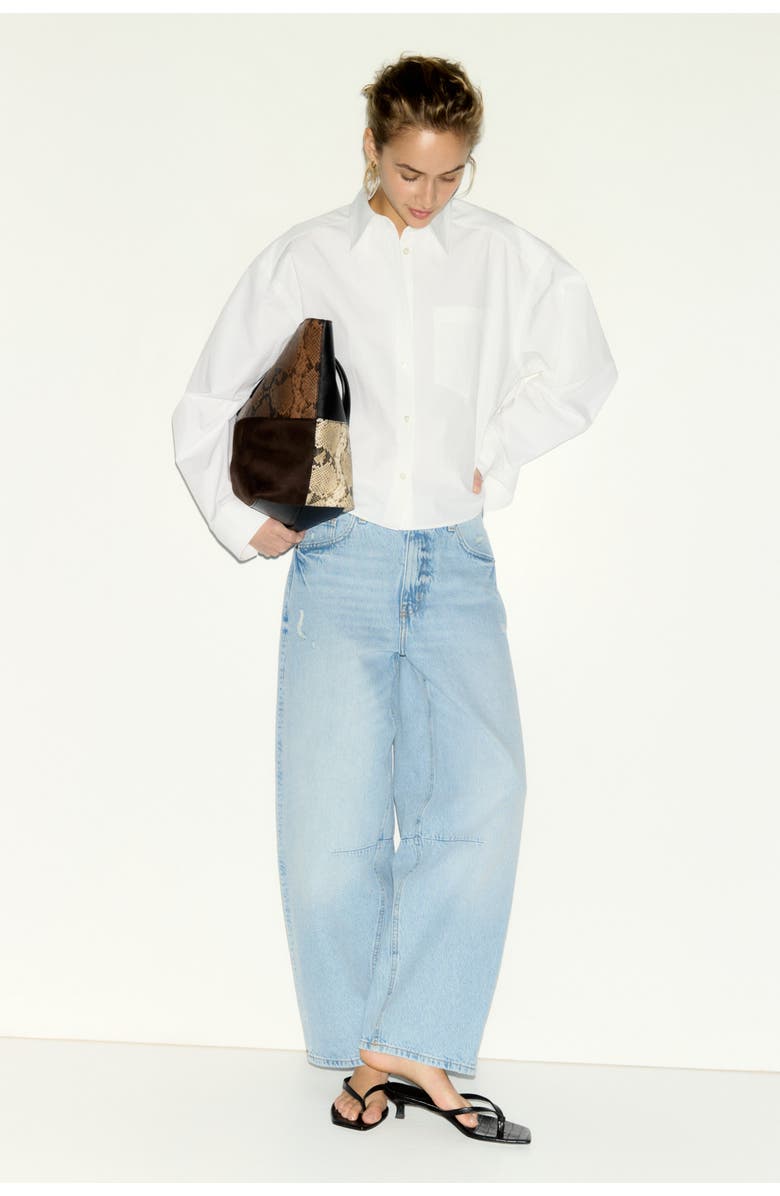 H&M Barrel High Waist Ankle Jeans, Alternate, color, Light Denim Blue