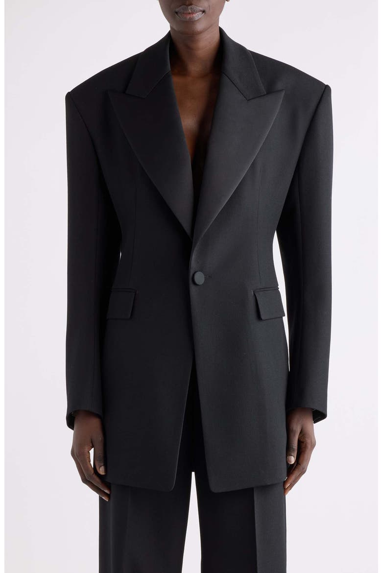 One Button Wool Tuxedo Blazer, Main, color, NOIR