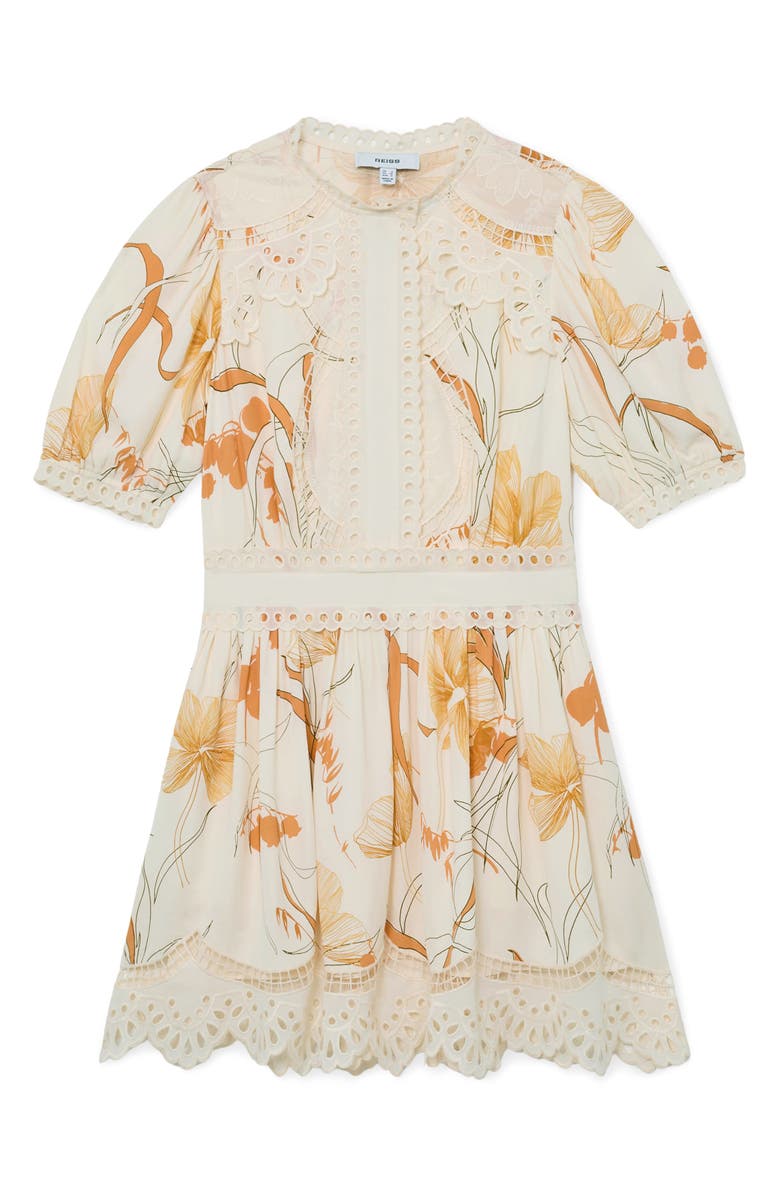 Reiss Lacey Print Eyelet Minidress, Alternate, color, Ivory/ Pink