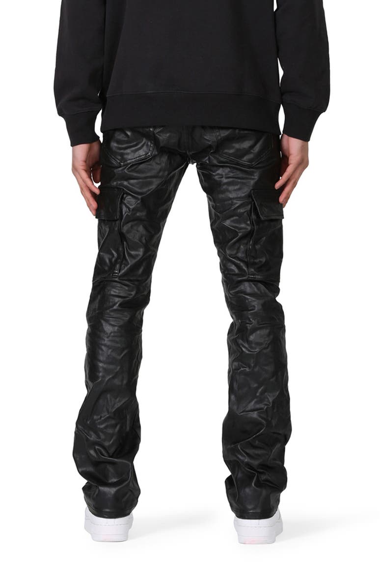 Slim Boot Cut Coated Cargo Pants, Alternate, color, BLACK PATENT LEATHER CARGO