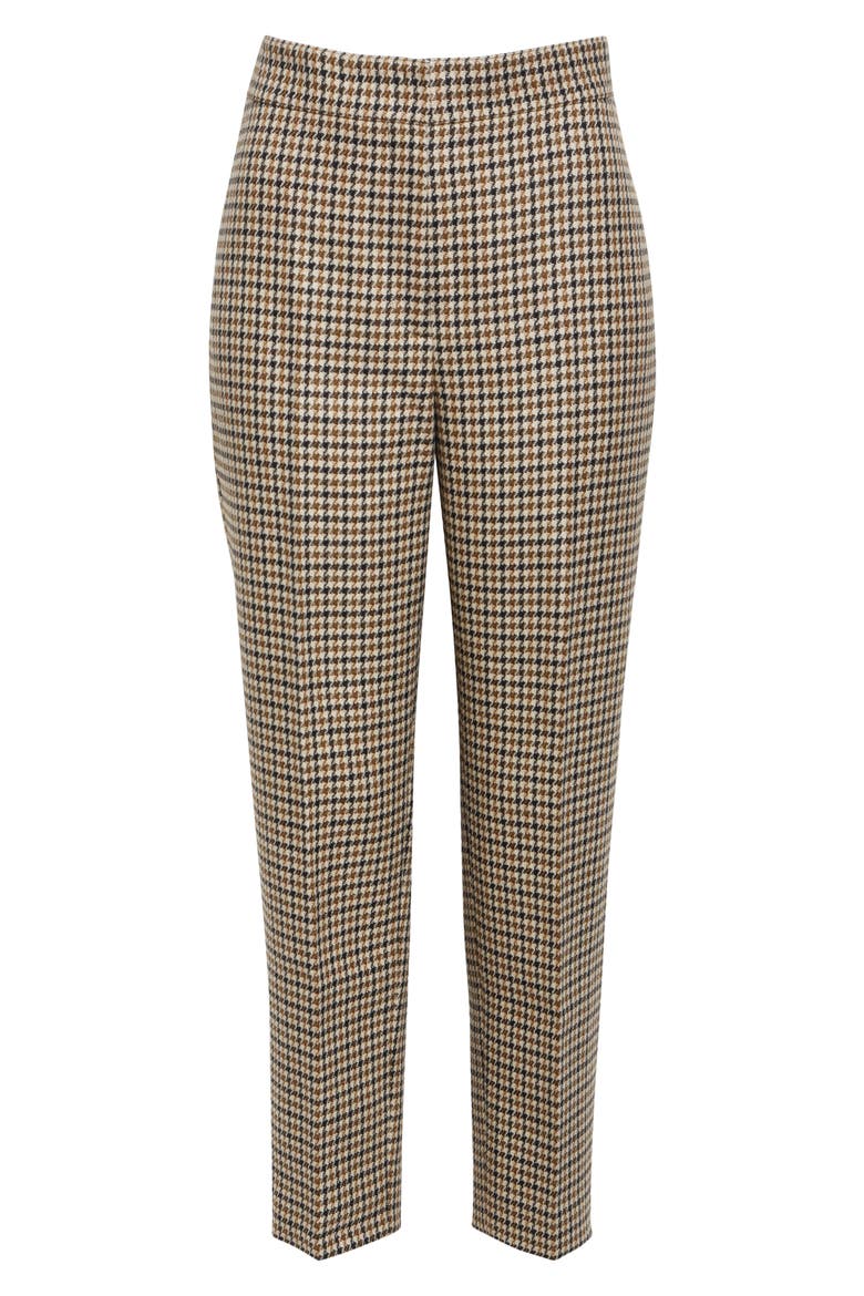Feryn Houndstooth Shetland Tweed Wool Ankle Pants, Main, color, BEIGE/ COGNAC/ BLACK