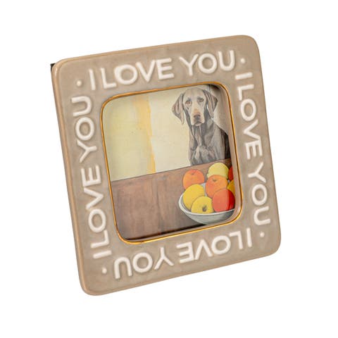 Stoneware Photo Frame "I Love You", Beige