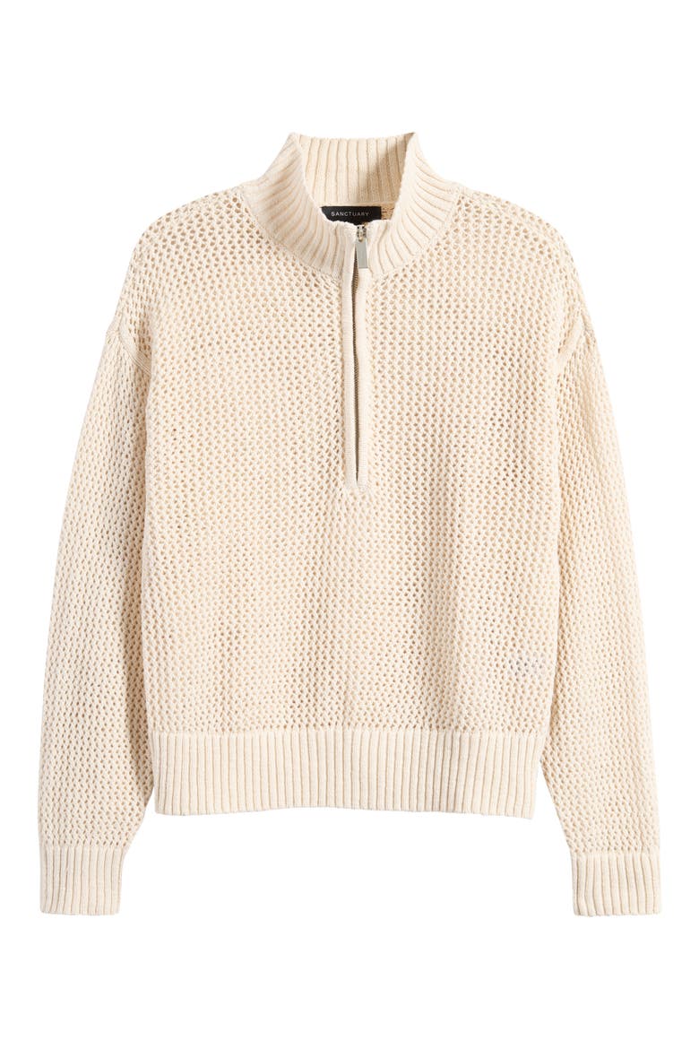 Open Stitch Half-Zip Cotton Sweater, Alternate, color, ECO NATURA