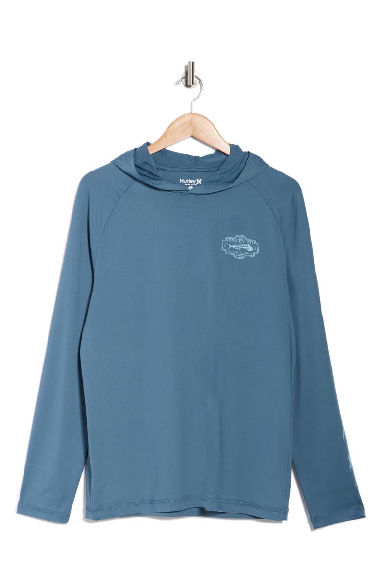 Hurley Bones UPF 50+ Long Sleeve Hooded Swim Shirt, Alternate, color, Grey Teal