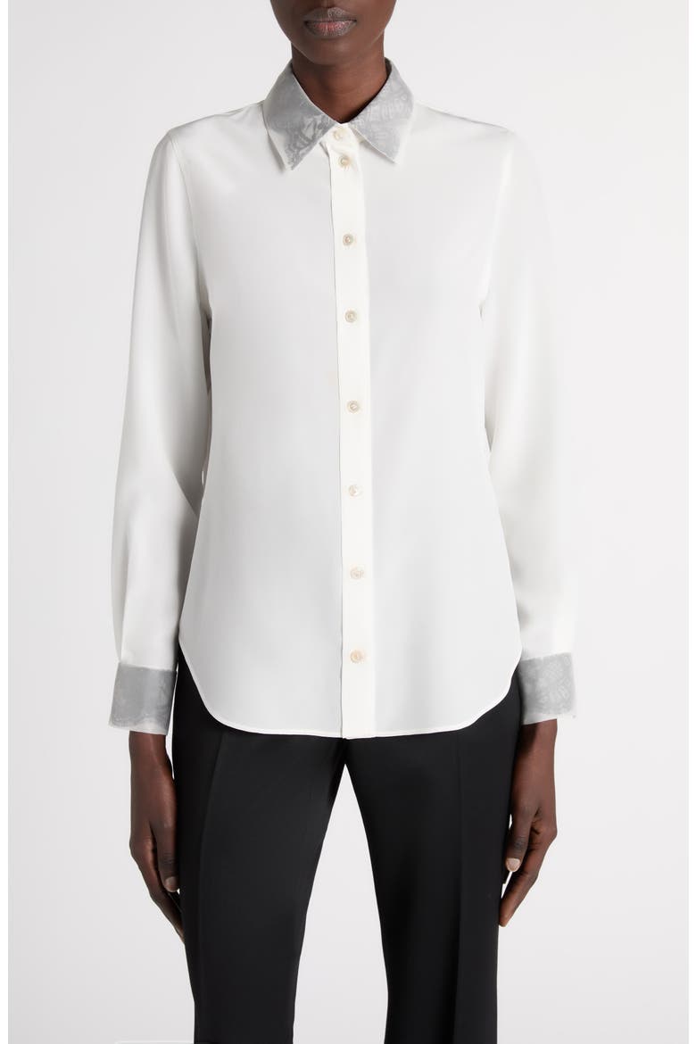 Silk Shirt with Lace Trim, Main, color, LIGHT IVORY