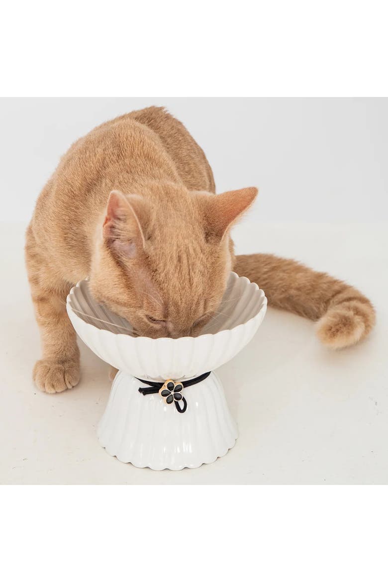 Elevated Ceramic Flower Cat Bowl, 8.45oz, Alternate, color, Pink