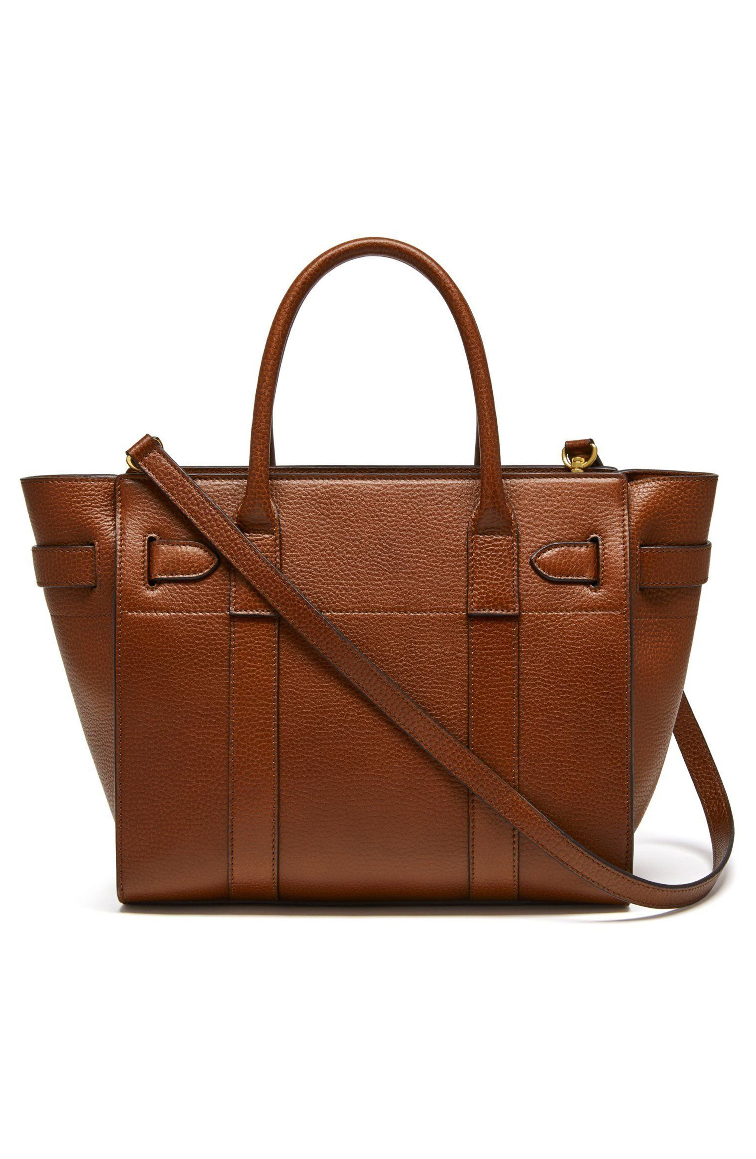 Mulberry Small Zipped Bayswater Leather Satchel, Alternate, color, Oak