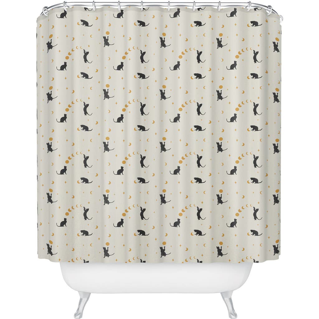 Deny Designs Cat And Moon Shower Curtain In Cream