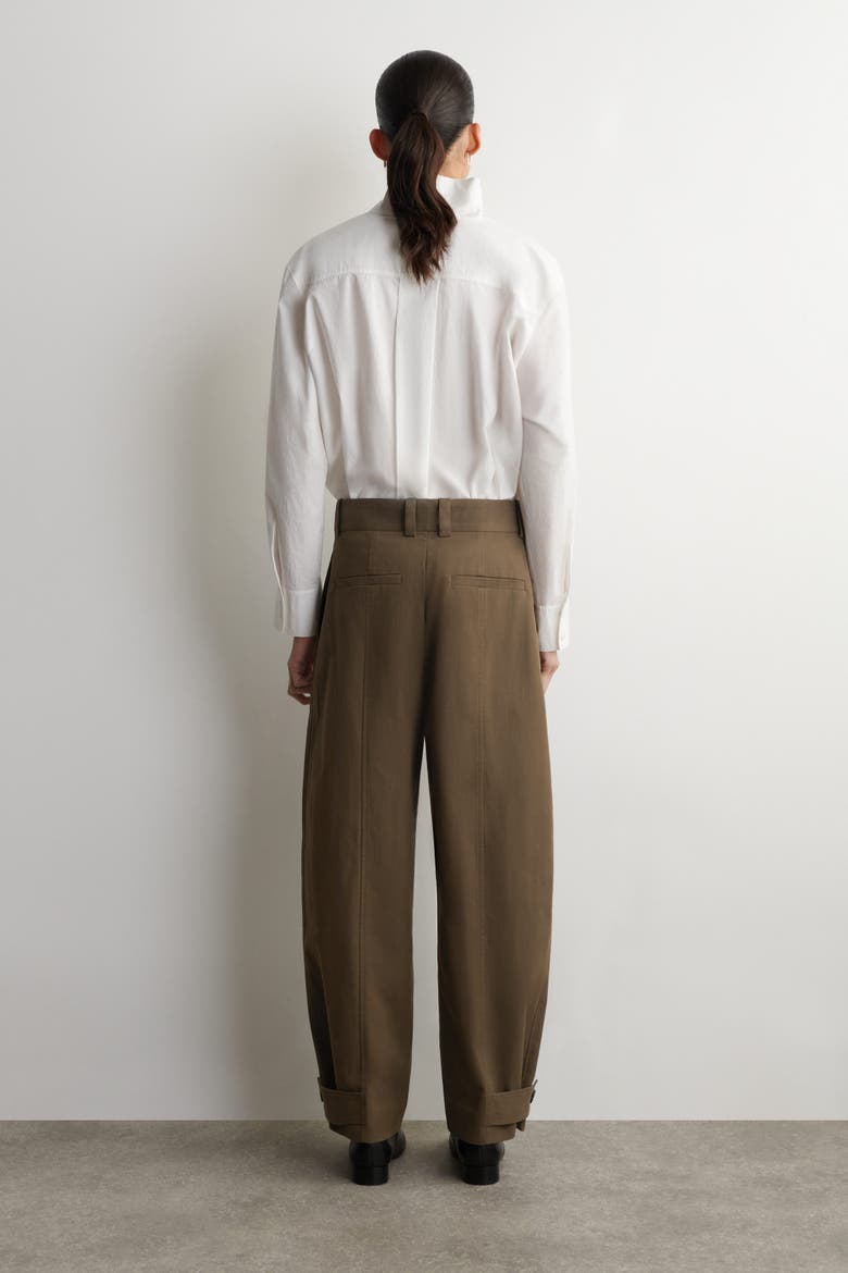 Barrel-Leg Cotton Utility Pants, Alternate, color, BROWN