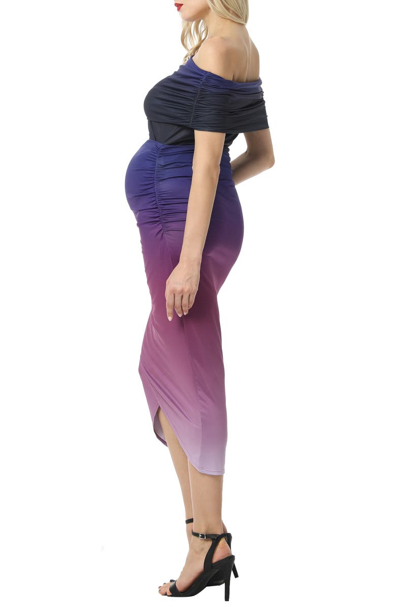 Kimi and Kai Maya Ombré Convertible Off the Shoulder Maternity Midi Dress, Alternate, color, 