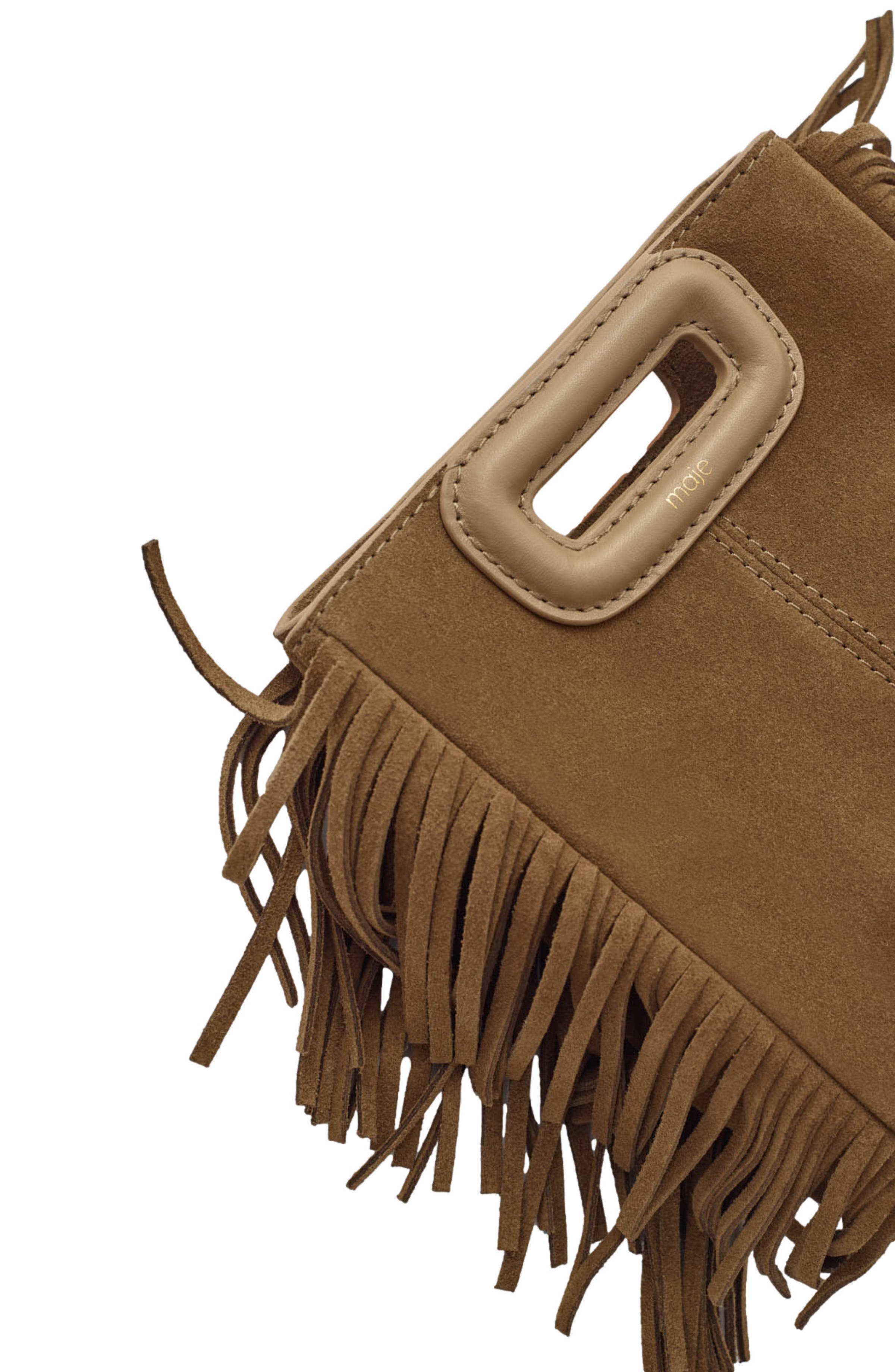 maje M mini bag in suede leather, Alternate, color, Camel