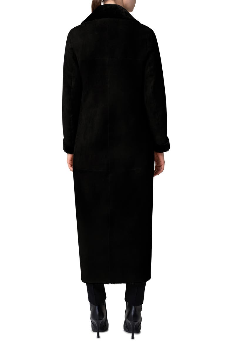Double Breasted Genuine Shearling Leather Coat, Alternate, color, 009 BLACK