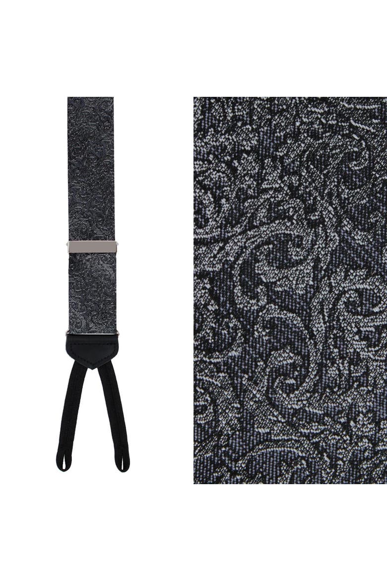 Esteban Scrolling Vines Tone on Tone Silk Formal End Brace, Main, color, Silver and Black